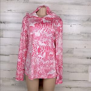 Silver Bait Pink Long Sleeve Pullover Hoodie Shirt Size Large Fishing Barbie